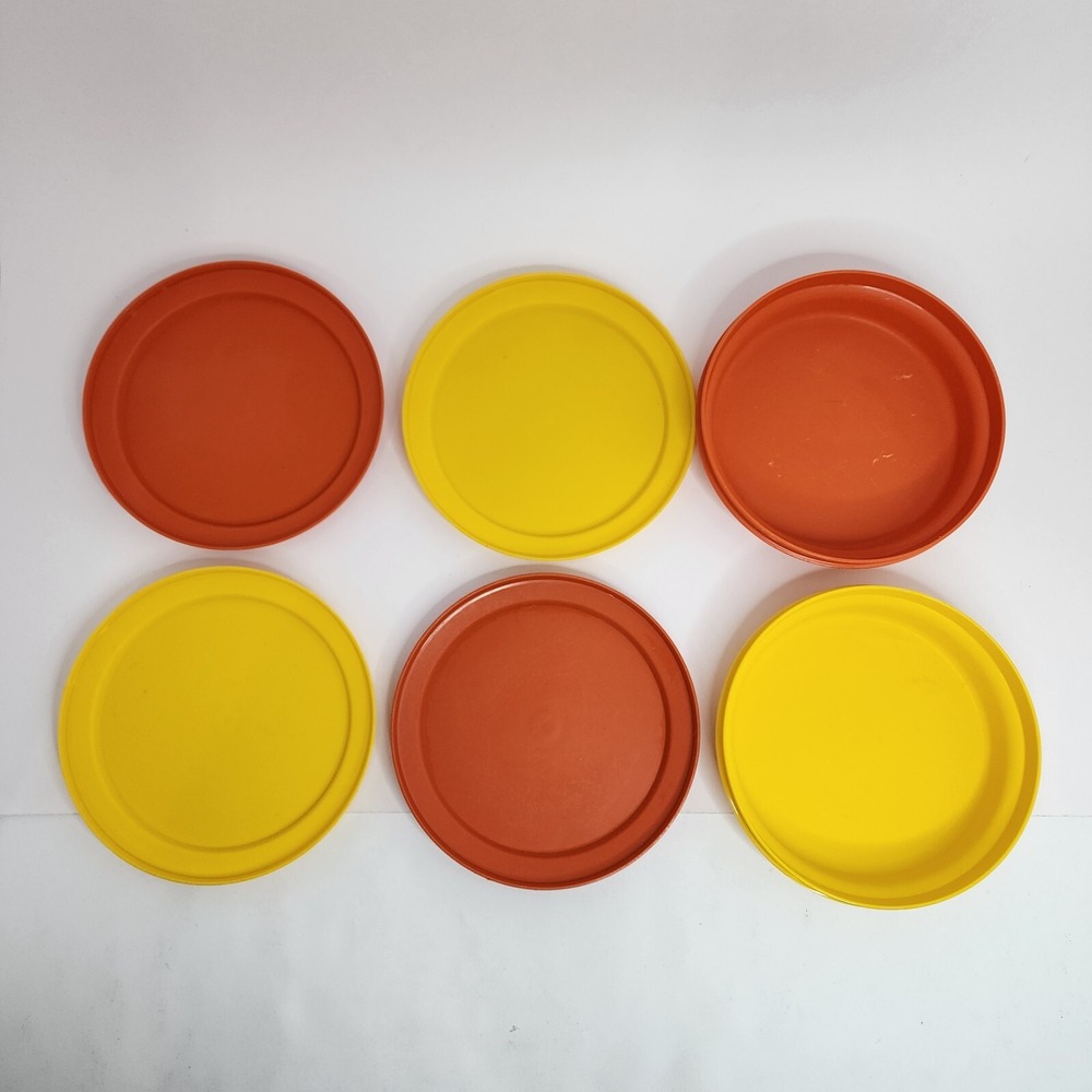 Tupperware Seal N Serve Bowls Vintage Orange Yellow - 2 Bowls 1206 4 Lids‎ 1207